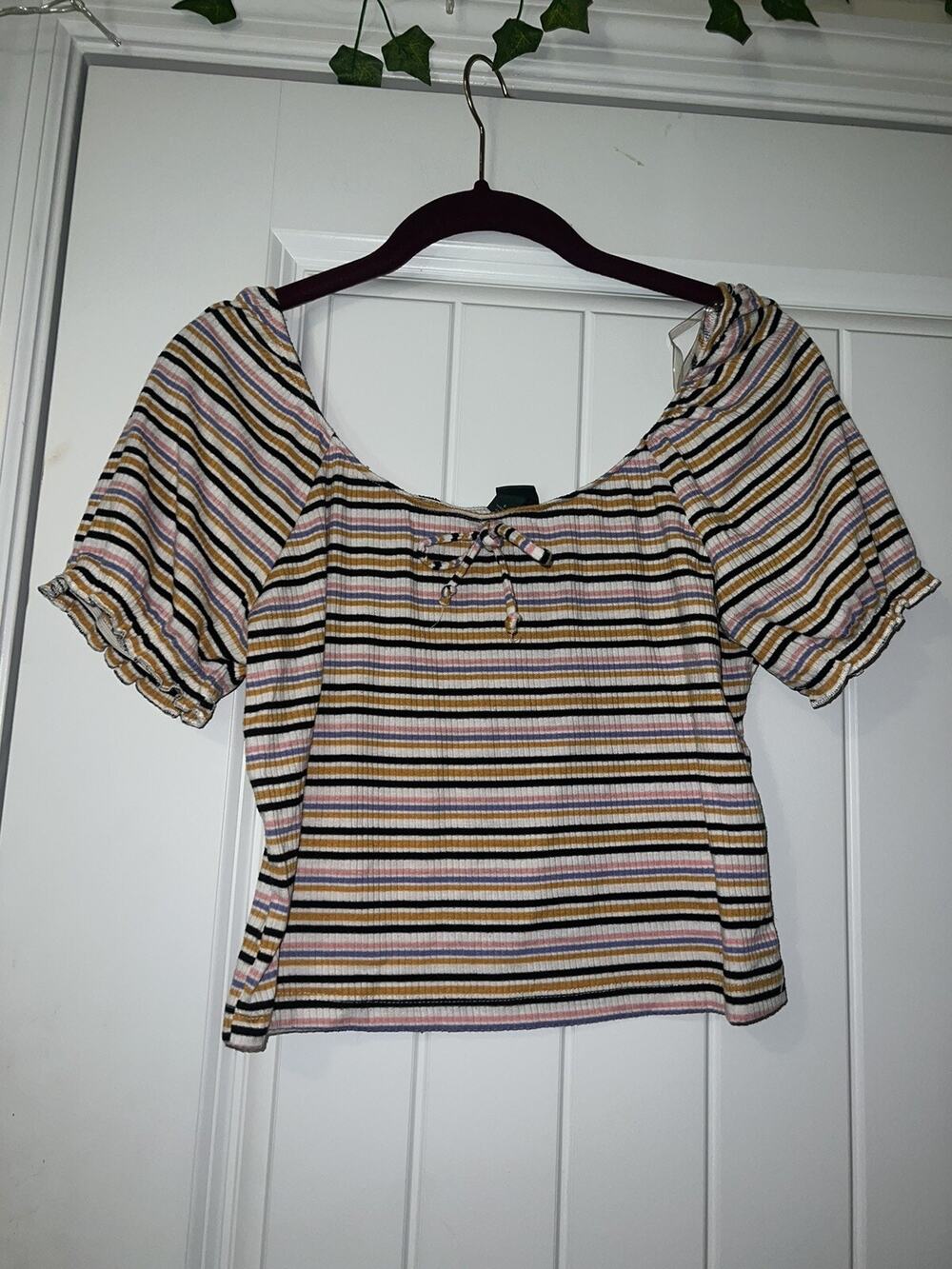 Wild Fable striped crop top off the shoulder bow orange pink purple small